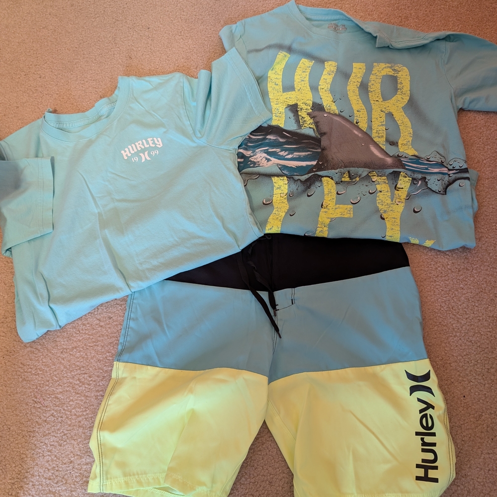 Hurley Boy's Boardshorts Set - Blue and Yellow, Size L, EUC